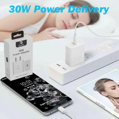 30W PD Fast Charger with Type-C Cable – Power Delivery Adapter for All Smartphones