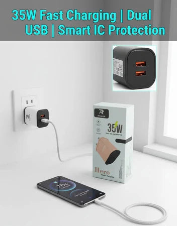 35W Dual USB Fast Charger | Smart IC | Universal Compatibility